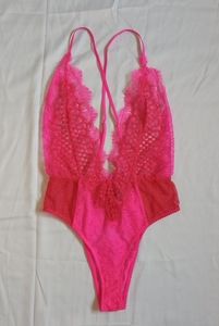 Bright pink/red lace bodysuit by Victoria's Secret